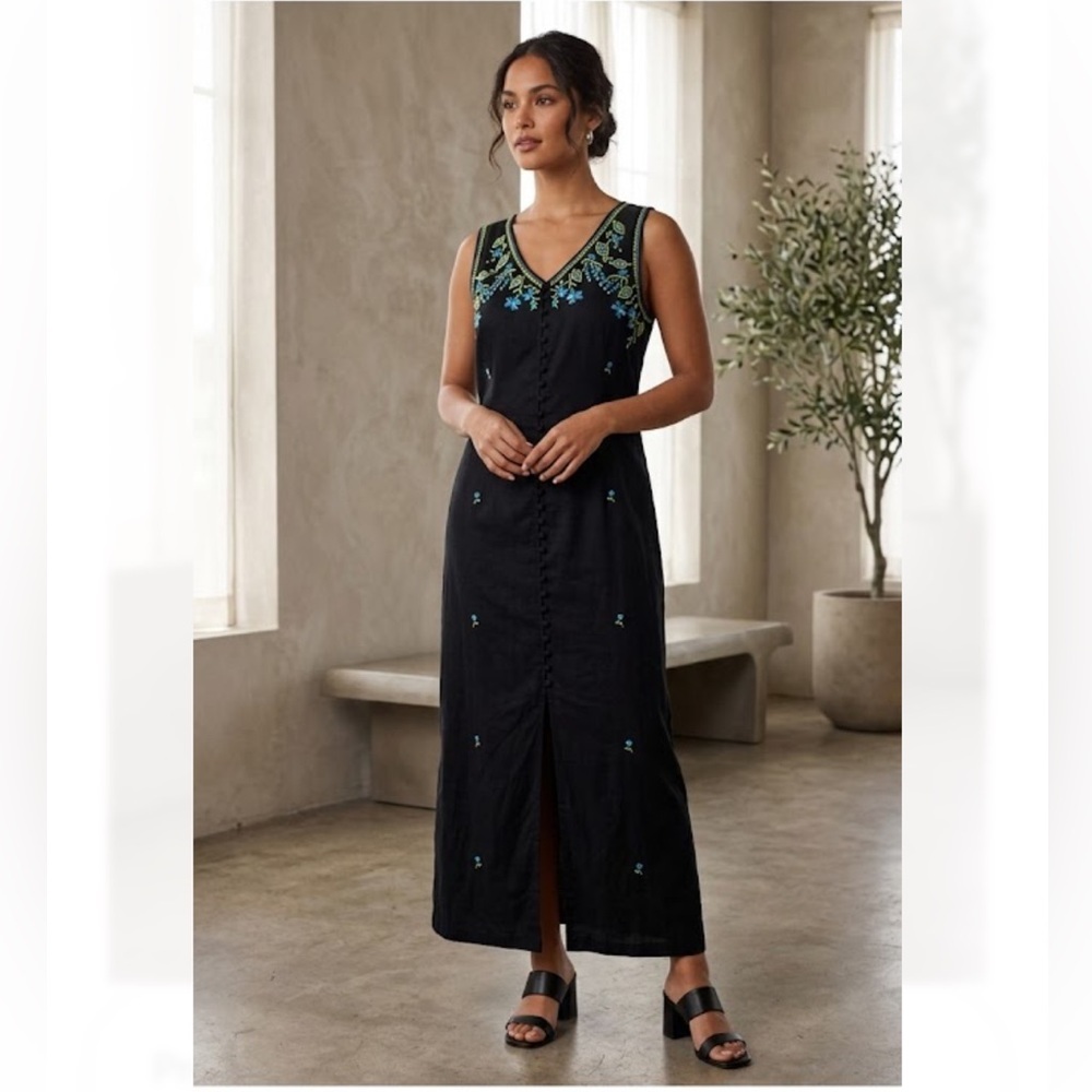 Ultra Dress NY Embroidered Black Dress 55%Linen 45%Rayon/Viscosa